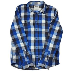 Vans Off The Wall Flannel Shirt Mens LG Blue Black Plaid Herringbone Button Up